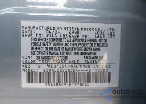 2024 Nissan Sentra Sv Xtronic Cvt z USA, uszkodzony, nr VIN 3N1AB8CV4RY373066